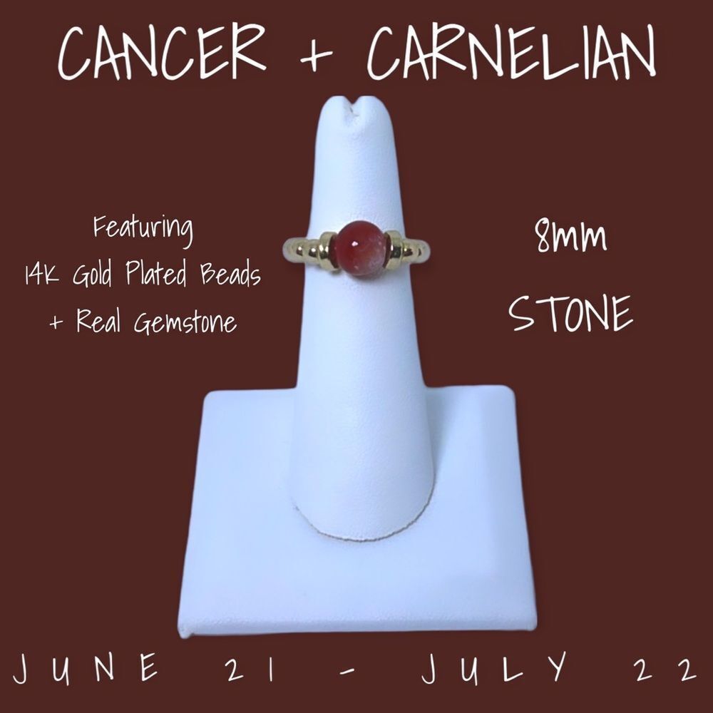 NWT Wool + Pepper Co. Zodiac + Gemstone - Cancer + Carnelian Ring (Gold) 8mm